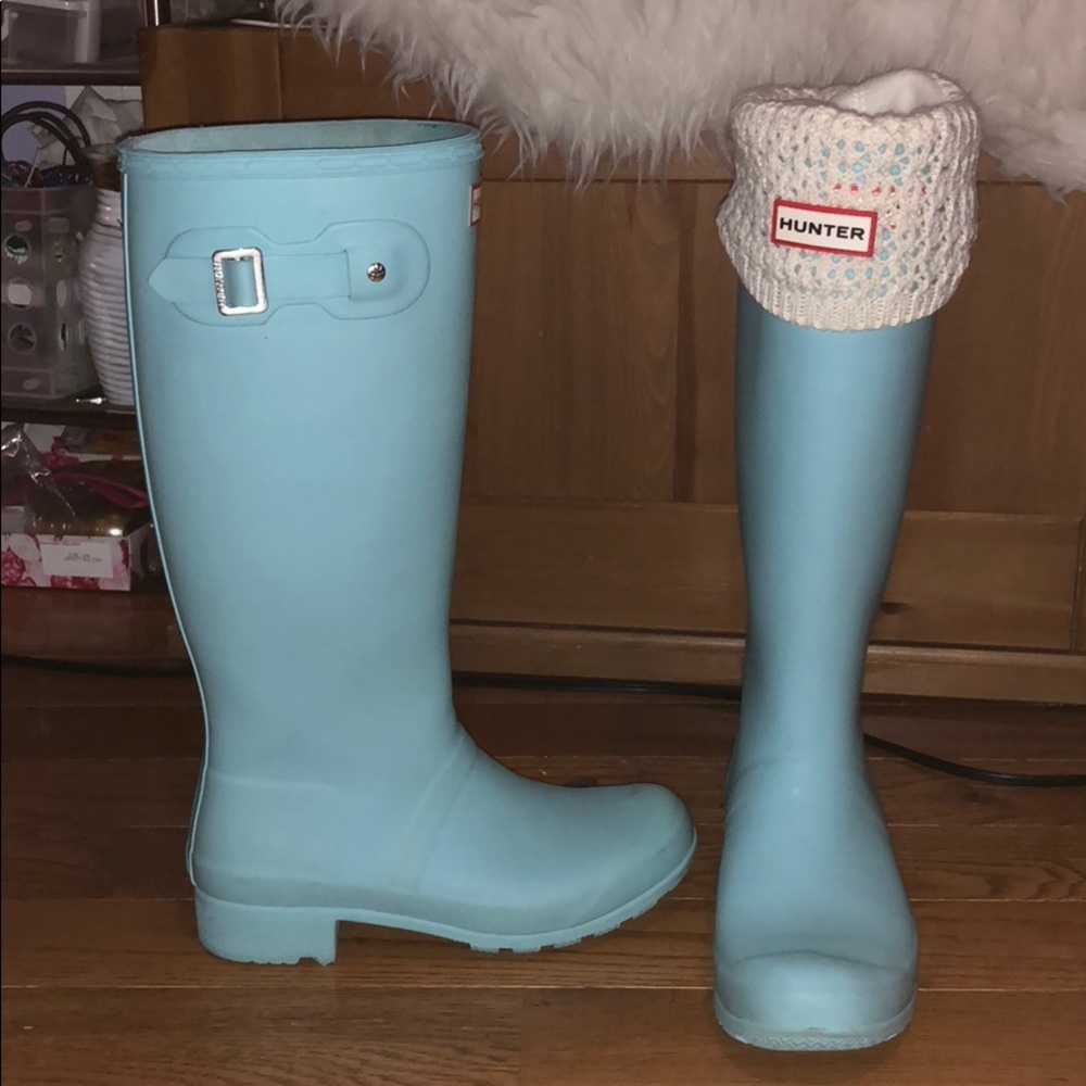 Tall Tiffanie Blue Hunter Rain Boots WCrochet Sock